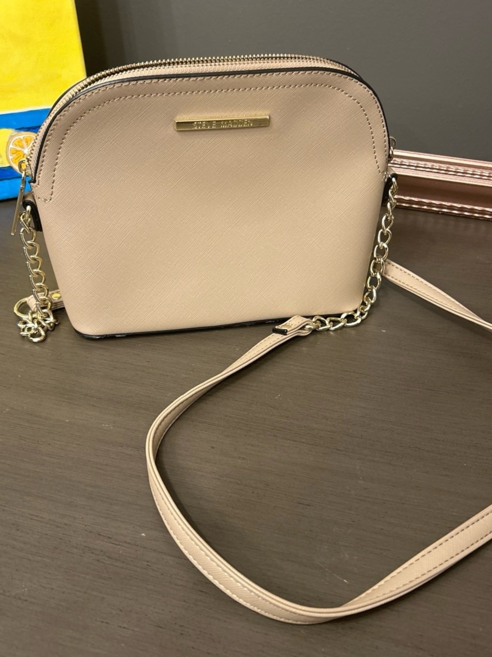 Steve Madden Blush Beige Crossbody with Gold Chain w/ Mini zip case included